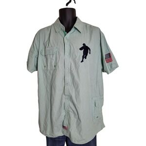 USA Rugby Button‎ Up Shirt Men Pinstripe Short Sleeve Sz XL Streetwear
